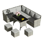 BIRCHTREE Rattan Garden Furniture Set Sofa Footstool Glass Table 9 Seat Patio 04