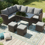 BIRCHTREE Rattan Garden Furniture Set Sofa Footstool Glass Table 9 Seat Patio 04