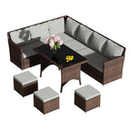BIRCHTREE Rattan Garden Furniture Set Sofa Footstool Glass Table 9 Seat Patio 04