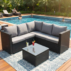 BIRCHTREE Rattan Garden Furniture Set Corner Sofa Glass Table Patio 5 Seaters 08