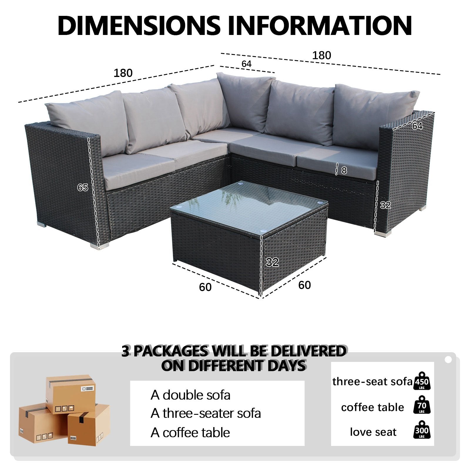 BIRCHTREE Rattan Garden Furniture Set Corner Sofa Glass Table Patio 5 Seaters 08