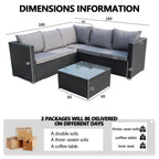 BIRCHTREE Rattan Garden Furniture Set Corner Sofa Glass Table Patio 5 Seaters 08
