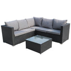 BIRCHTREE Rattan Garden Furniture Set Corner Sofa Glass Table Patio 5 Seaters 08