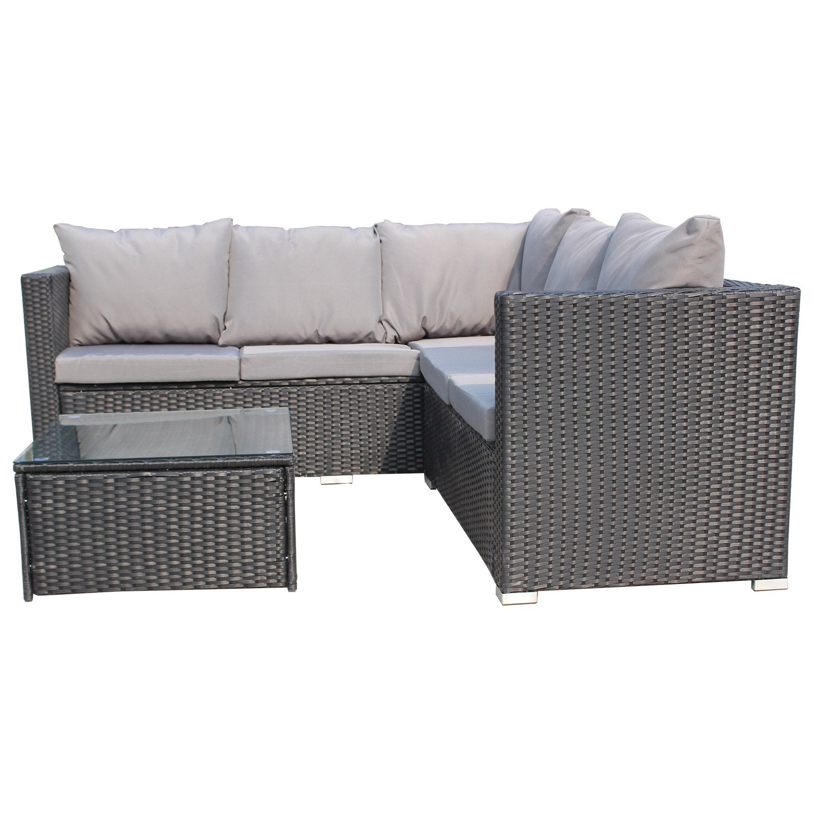 BIRCHTREE Rattan Garden Furniture Set Corner Sofa Glass Table Patio 5 Seaters 08