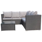 BIRCHTREE Rattan Garden Furniture Set Corner Sofa Glass Table Patio 5 Seaters 08