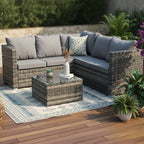 BIRCHTREE Rattan Garden Furniture Set Corner Sofa Glass Table Patio 5 Seaters 08