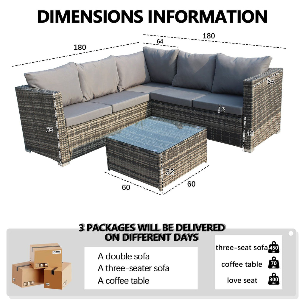 BIRCHTREE Rattan Garden Furniture Set Corner Sofa Glass Table Patio 5 Seaters 08