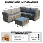BIRCHTREE Rattan Garden Furniture Set Corner Sofa Glass Table Patio 5 Seaters 08