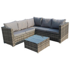 BIRCHTREE Rattan Garden Furniture Set Corner Sofa Glass Table Patio 5 Seaters 08