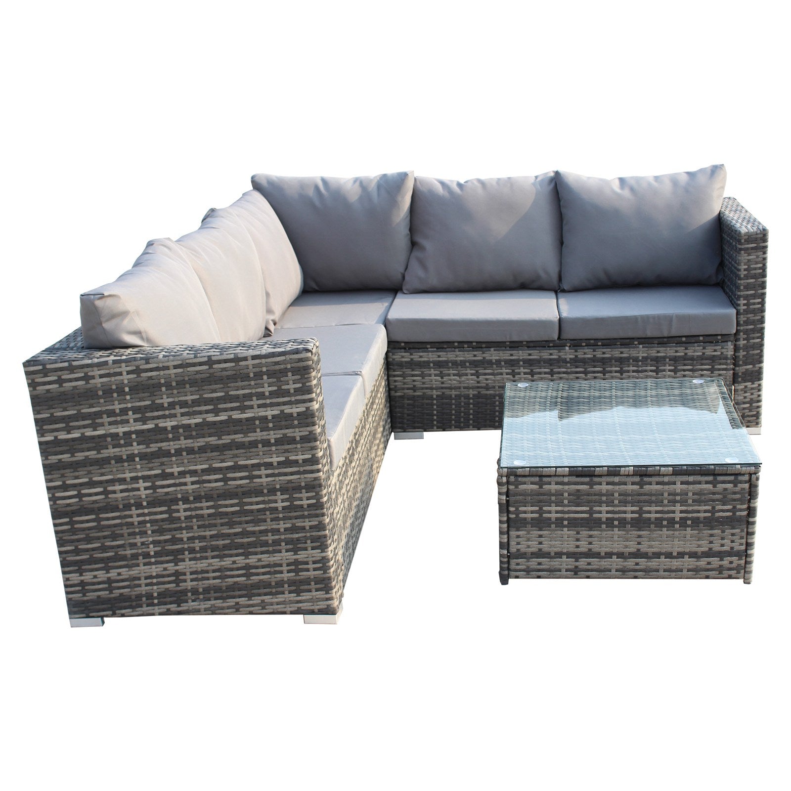 BIRCHTREE Rattan Garden Furniture Set Corner Sofa Glass Table Patio 5 Seaters 08