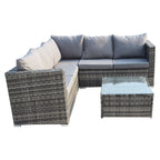 BIRCHTREE Rattan Garden Furniture Set Corner Sofa Glass Table Patio 5 Seaters 08