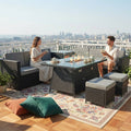 BIRCHTREE Rattan Furniture Set 8-Seater with Fire Pit Table, Side Table & Stool 10
