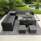 BIRCHTREE Rattan Furniture Set 8-Seater with Fire Pit Table, Side Table & Stool 10