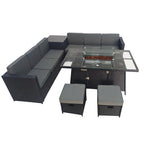 BIRCHTREE Rattan Furniture Set 8-Seater with Fire Pit Table, Side Table & Stool 10