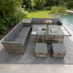 BIRCHTREE Rattan Furniture Set 8-Seater with Fire Pit Table, Side Table & Stool 10