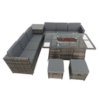 BIRCHTREE Rattan Furniture Set 8-Seater with Fire Pit Table, Side Table & Stool 10