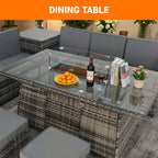 BIRCHTREE Rattan Furniture Set 8-Seater with Fire Pit Table, Side Table & Stool 10