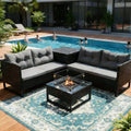 BIRCHTREE Rattan Furniture Set 4-Seater with Fire Pit Table & Side Storage Box 11