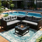 BIRCHTREE Rattan Furniture Set 4-Seater with Fire Pit Table & Side Storage Box 11