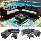 BIRCHTREE Rattan Furniture Set 4-Seater with Fire Pit Table & Side Storage Box 11