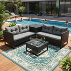 BIRCHTREE Rattan Furniture Set 4-Seater with Fire Pit Table & Side Storage Box 11