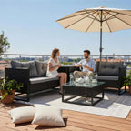 BIRCHTREE Rattan Furniture Set 4-Seater with Fire Pit Table & Side Storage Box 11
