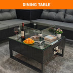 BIRCHTREE Rattan Furniture Set 4-Seater with Fire Pit Table & Side Storage Box 11
