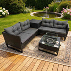 BIRCHTREE Rattan Furniture Set 4-Seater with Fire Pit Table & Side Storage Box 11