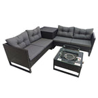 BIRCHTREE Rattan Furniture Set 4-Seater with Fire Pit Table & Side Storage Box 11