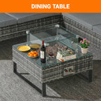 BIRCHTREE Rattan Furniture Set 4-Seater with Fire Pit Table & Side Storage Box 11
