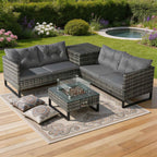 BIRCHTREE Rattan Furniture Set 4-Seater with Fire Pit Table & Side Storage Box 11