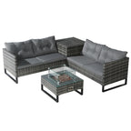 BIRCHTREE Rattan Furniture Set 4-Seater with Fire Pit Table & Side Storage Box 11