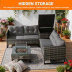 BIRCHTREE Rattan Furniture Set 4-Seater with Fire Pit Table & Side Storage Box 11