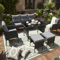 BIRCHTREE Rattan Furniture Set 7-Seater with Table Armchairs Stools 12