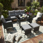 BIRCHTREE Rattan Furniture Set 7-Seater with Table Armchairs Stools 12