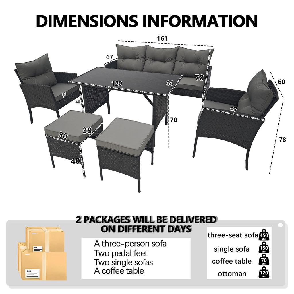 BIRCHTREE Rattan Furniture Set 7-Seater with Table Armchairs Stools 12