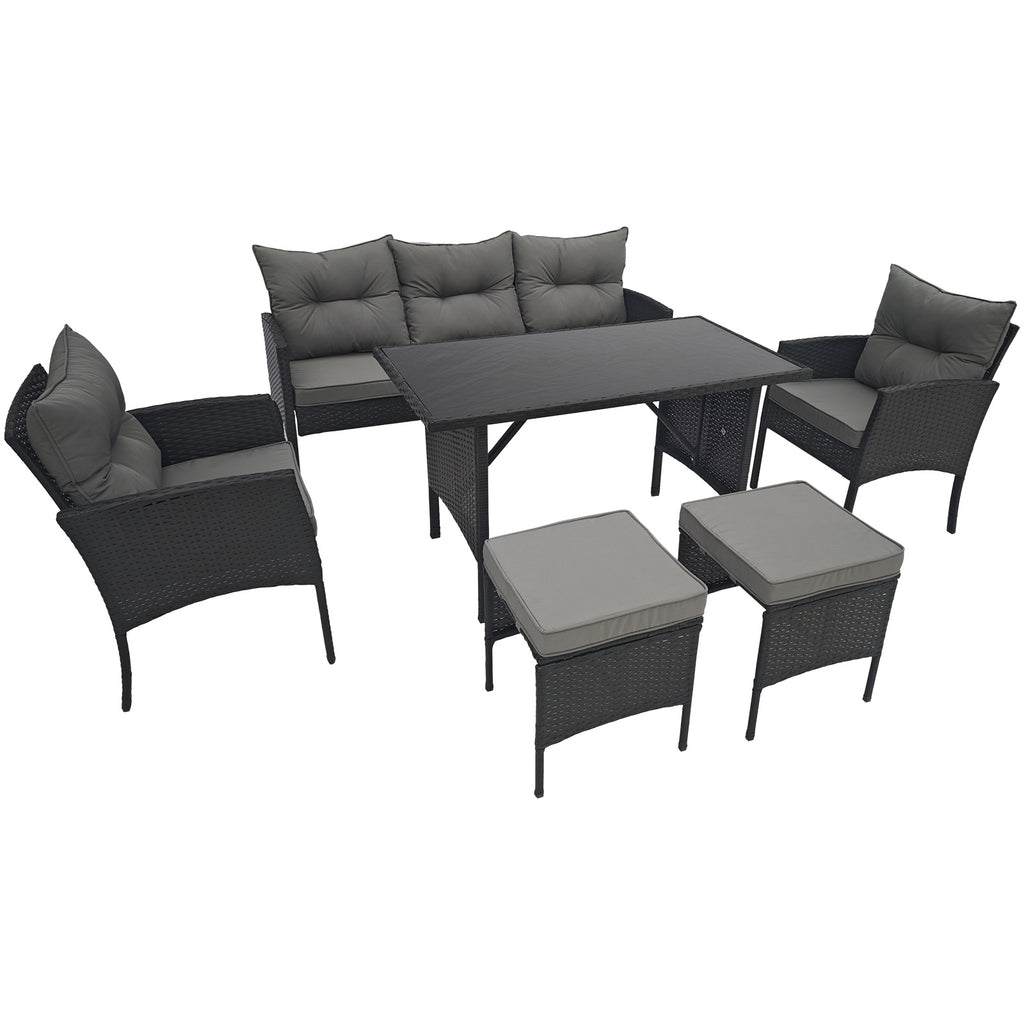 BIRCHTREE Rattan Furniture Set 7-Seater with Table Armchairs Stools 12
