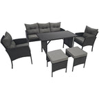BIRCHTREE Rattan Furniture Set 7-Seater with Table Armchairs Stools 12