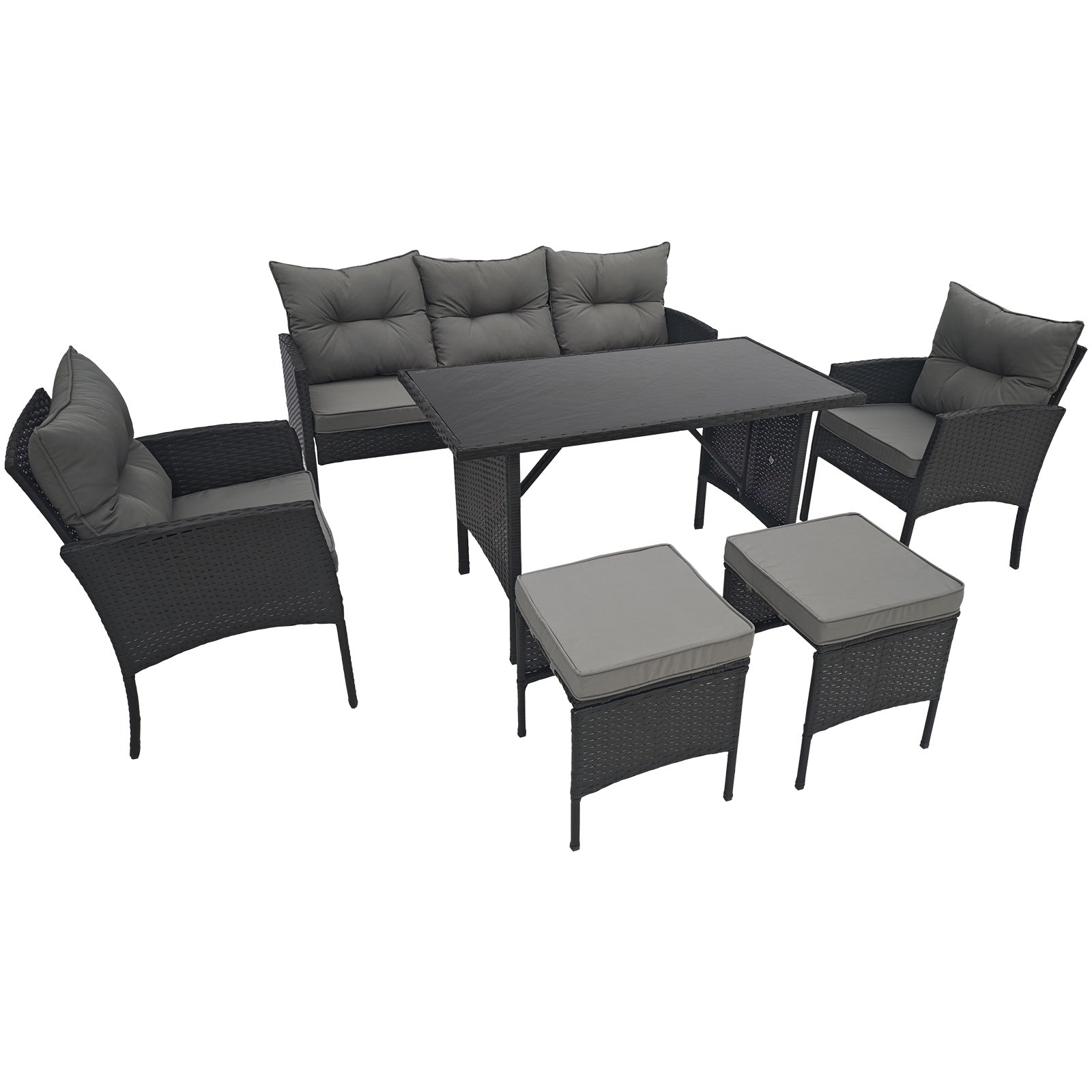 BIRCHTREE Rattan Furniture Set 7-Seater with Table Armchairs Stools 12