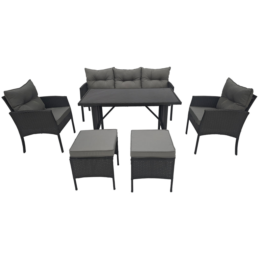 BIRCHTREE Rattan Furniture Set 7-Seater with Table Armchairs Stools 12