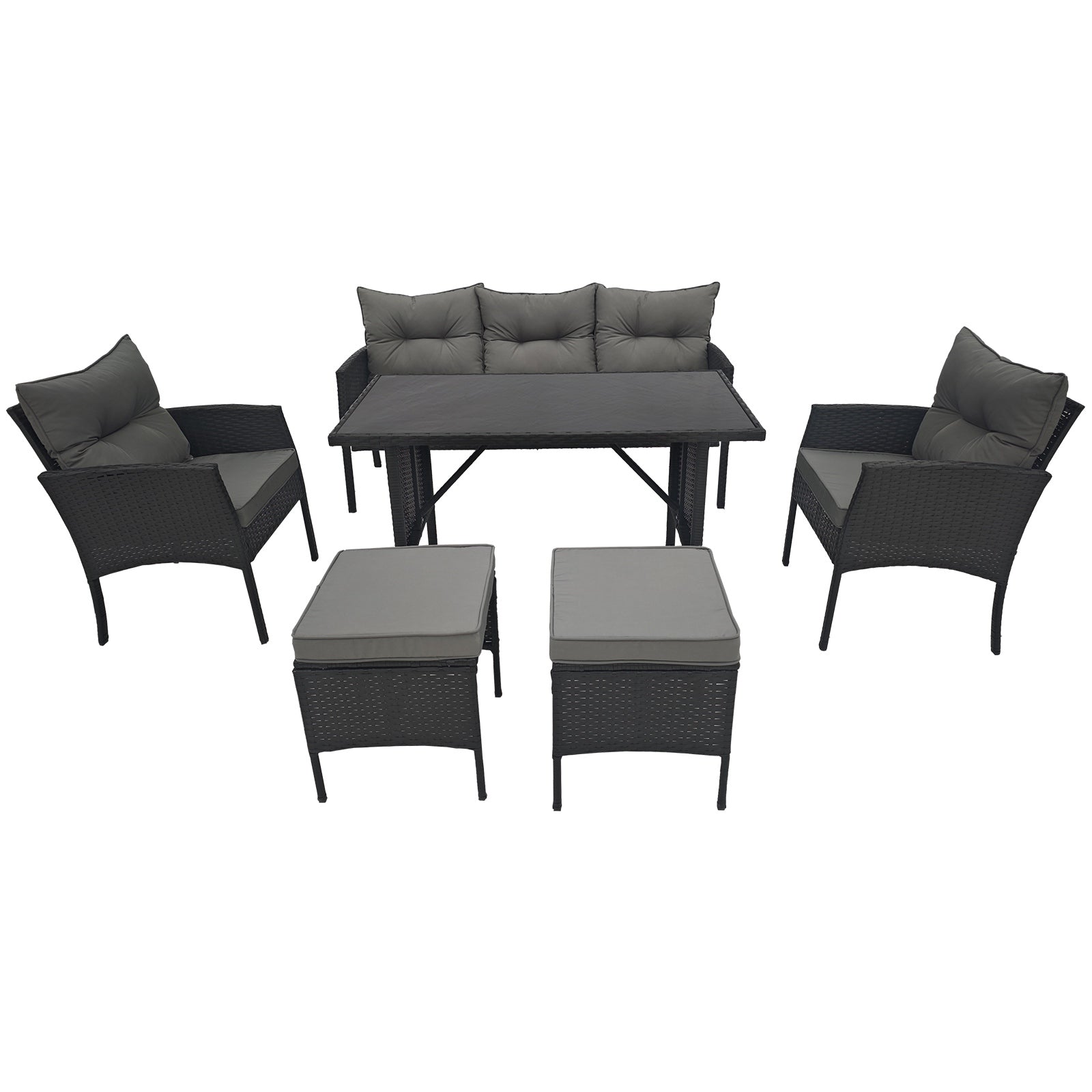 BIRCHTREE Rattan Furniture Set 7-Seater with Table Armchairs Stools 12