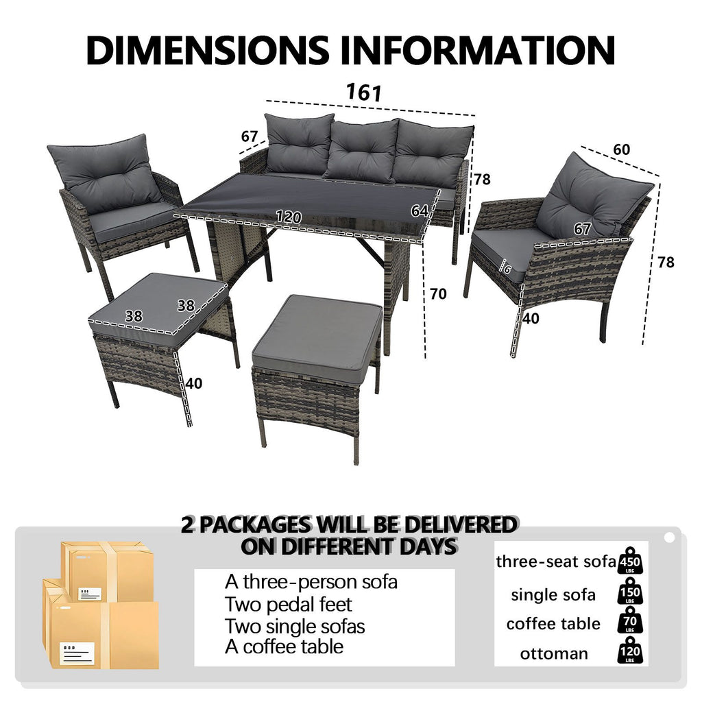 BIRCHTREE Rattan Furniture Set 7-Seater with Table Armchairs Stools 12