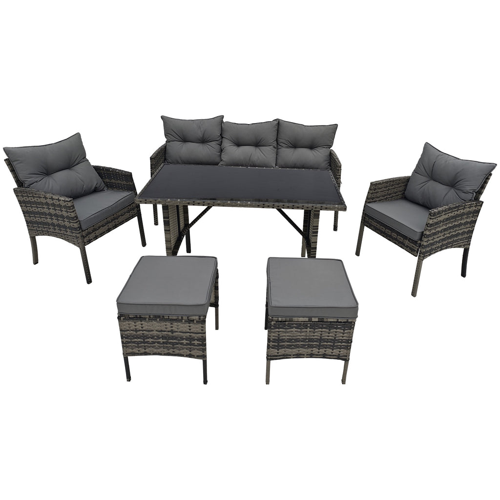 BIRCHTREE Rattan Furniture Set 7-Seater with Table Armchairs Stools 12