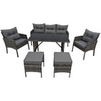 BIRCHTREE Rattan Furniture Set 7-Seater with Table Armchairs Stools 12