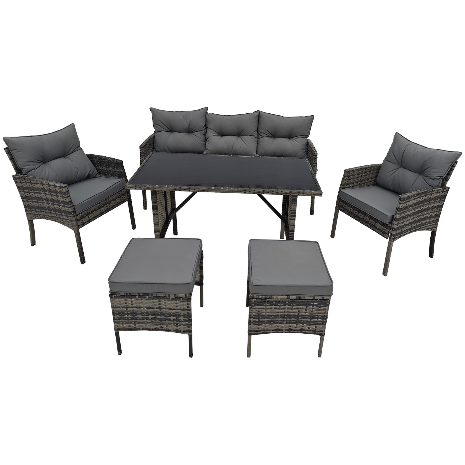 BIRCHTREE Rattan Furniture Set 7-Seater with Table Armchairs Stools 12