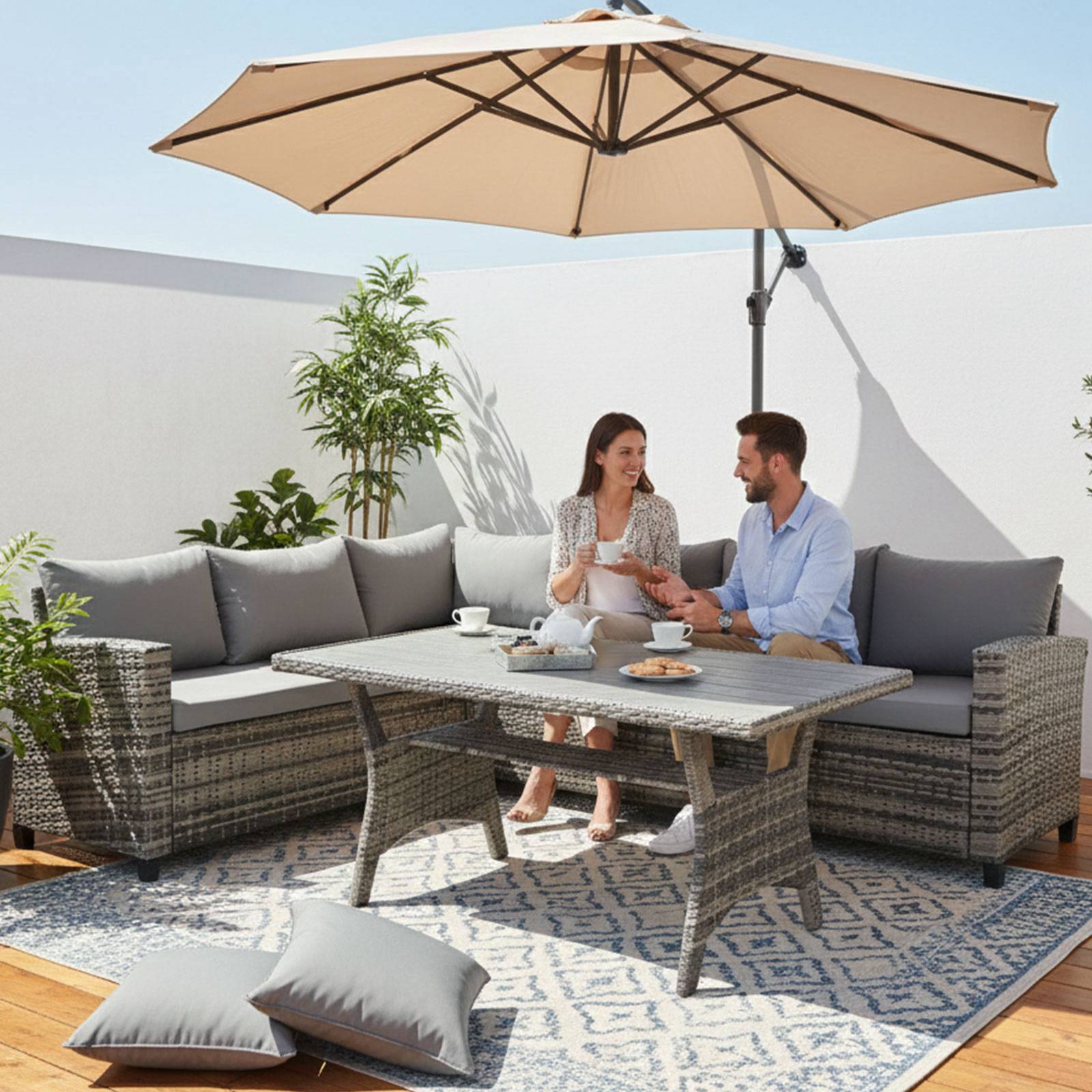 BIRCHTREE Rattan Furniture Set 5 Seater L-Shaped Corner Sofa 13