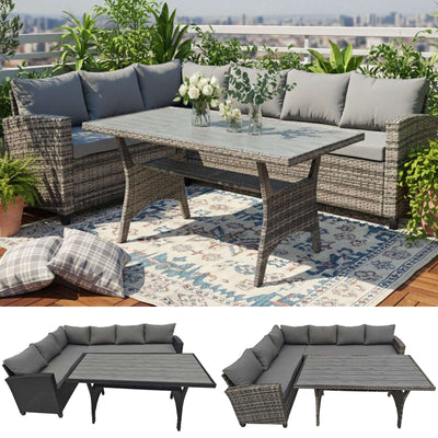 BIRCHTREE Rattan Furniture Set 5 Seater L-Shaped Corner Sofa 13