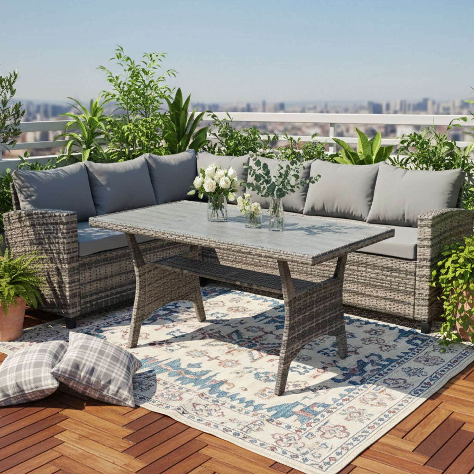 BIRCHTREE Rattan Furniture Set 5 Seater L-Shaped Corner Sofa 13