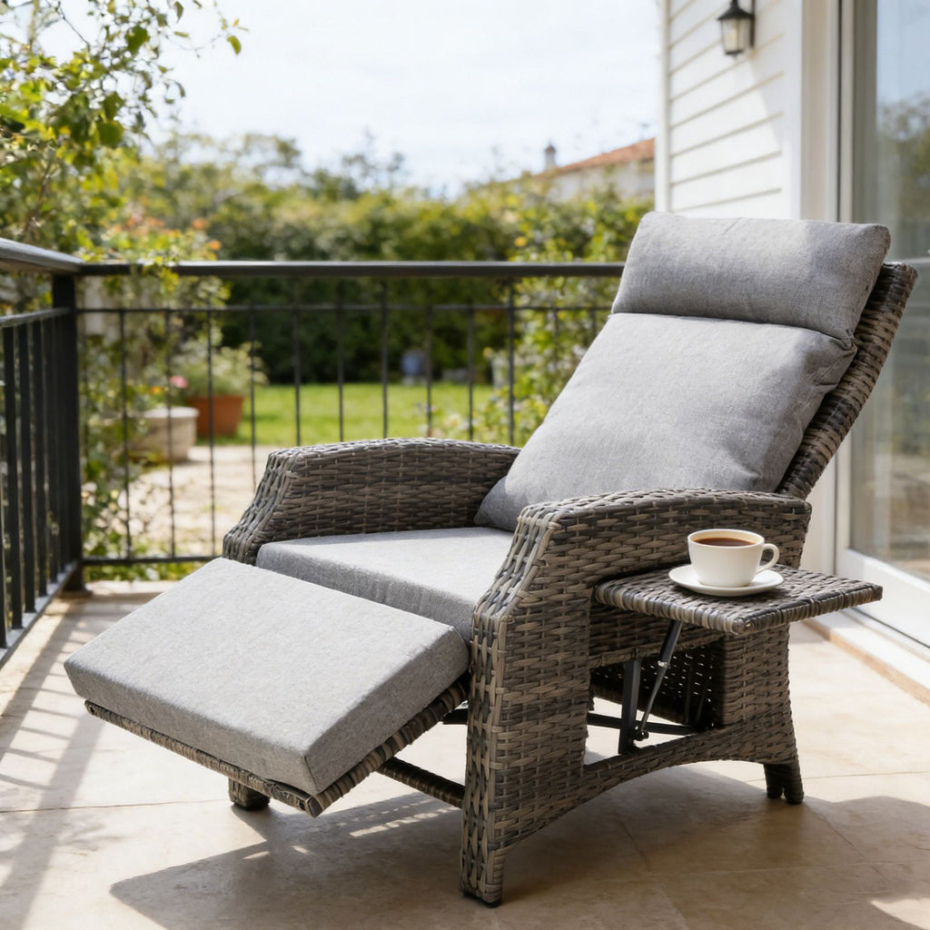 BIRCHTREE Rattan Armchair with Flip-Up Side Table