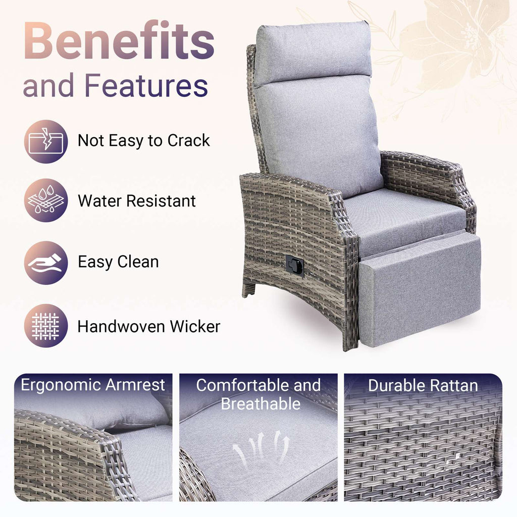 BIRCHTREE Rattan Armchair with Flip-Up Side Table